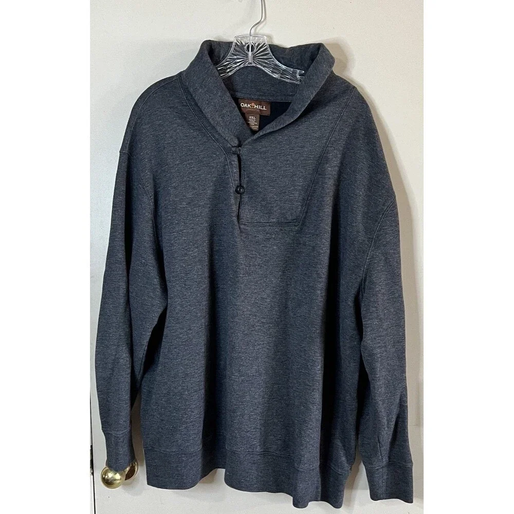 Oak Hill Pullover 2XL Shawl Collar Long Sleeve Grey Heather Comfort